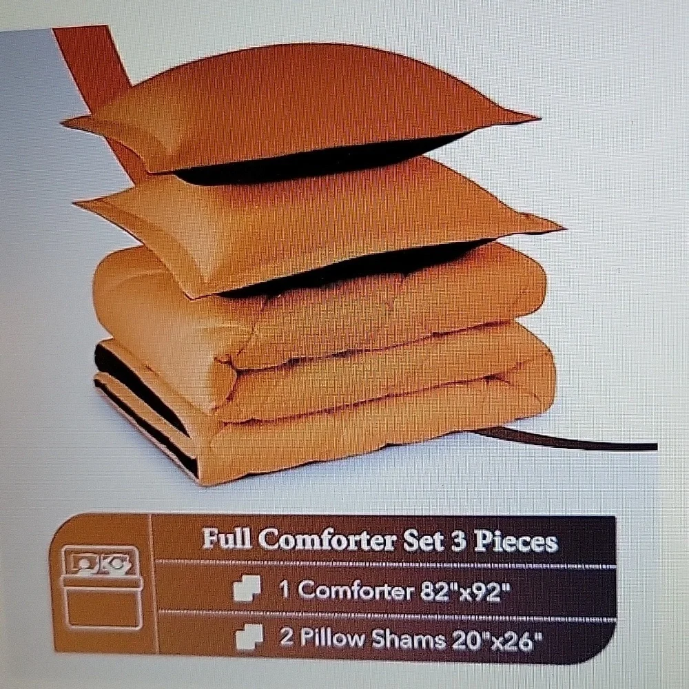 Downluxe orange black reversible full 3 piece comforter set down alternative New